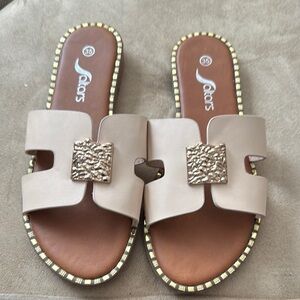 Beige and Gold Women's Sandals